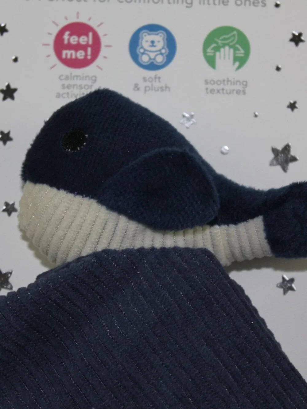 Modern Baby Whale Security Blanket Corduroy Teether Toys Navy Blue Lovey Boy NWT